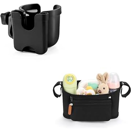 Accmor Universal Stroller Cup Holder+ Stroller Organizer Bundle Set, Universal Cup Holder and Organizer for Uppababy Nuna Doona Strollers