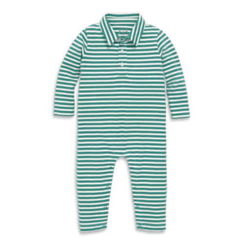 Baby Long Sleeve Polo Romper In Mini Stripe, 0-3M