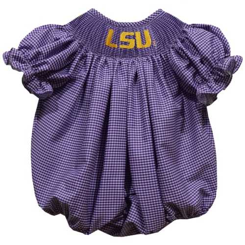 LSU Tigers Vive La Fete Girls Infant Gingham Smocked Bishop Bubble Dress - Purple