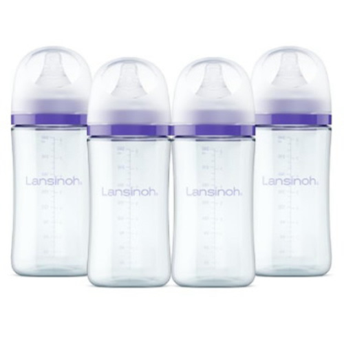 Lansinoh Anti-Colic Glass Baby Bottles, 8 Ounces, 4 Count Bottles for Feeding, Baby Essentials, Includes 4 Medium Flow Nipples, Size M