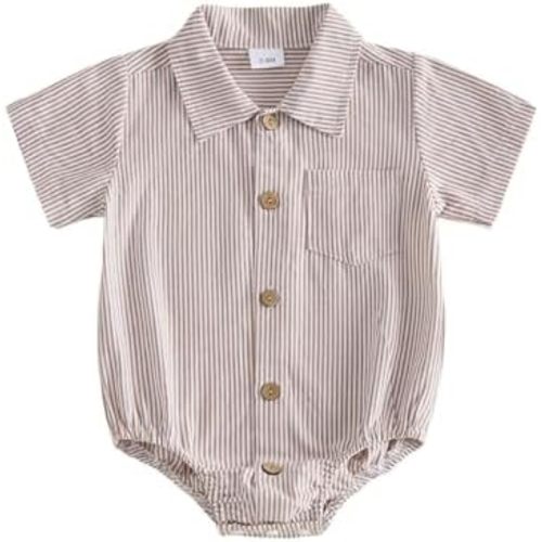 Sasaerucure Newborn Baby Boy Clothes Turndown Collar Striped Long/Short Sleeve Romper Button Up Jumpsuit Shirt Bodysuit