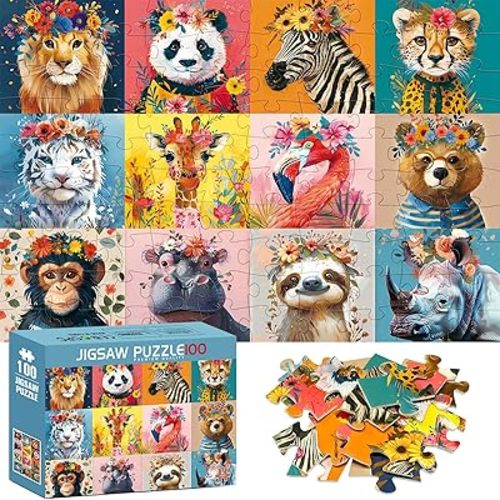 100 Pieces Puzzles for Kids Ages 4-8 | Beautiful Wild Animals Jigsaw Puzzles | Large 100 Piece Puzzle for Toddler Children | Sturdy,Safe | Engaging & Educational Toys Great Gift for Boys Girls,15x10in