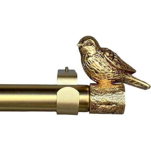 Adjustable 36-72 Inch Antique Gold Curtain Rod for Window, Bird Drapery Rod