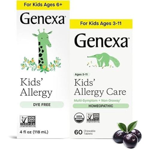 Genexa Kids Allergy Bundle | Powerful OTC Medicine + Gentle Homeopathic Remedy | Antihistamine, Relieves Runny Nose, Sneezing & Itchy Eyes | Organic Acai & Agave Flavors | Ages 6+