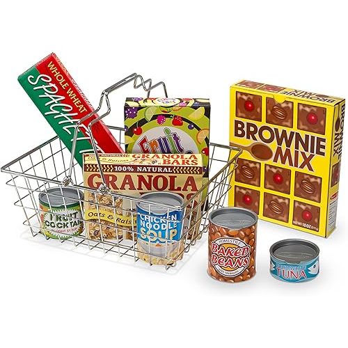 Melissa & Doug Grocery Basket - Pretend Play Toy with Heavy Gauge Steel Construction