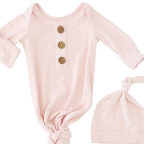 Solid Blush Bamboo Baby Knot Gown & Hat