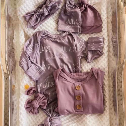 Personalized Newborn Baby Knot Gown | Solid Dusty Purple