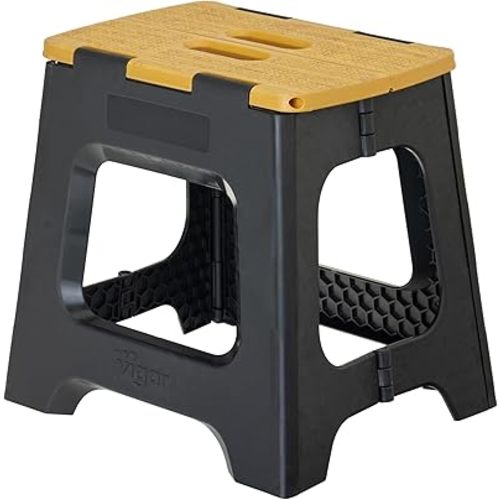 Vigar Compact Folding Step Stool - 12-1/2 Inch Foldable Step Stool for Adults, Lightweight Portable Stool with Handle, Non Slip Step Stool, Space-Saving Stool up to 330 lb - Black, Bamboo Print Top