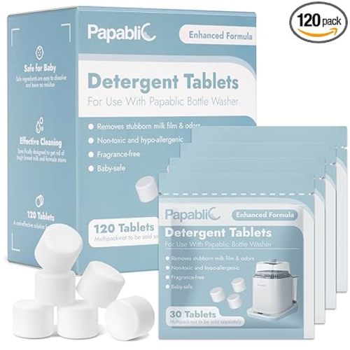 Papablic 120Pcs Official Detergent Soap Tablets for Baby Brezza,GROWNSY,Momcozy Bottle Washer Pro, Effective Cleaning with Safe Highly Concentrated Formula