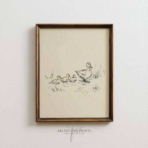 Vintage Duck Family Printable Art, Cottage Farm Animal Nursery Art, Digital Download, Arlington Prints 6-591