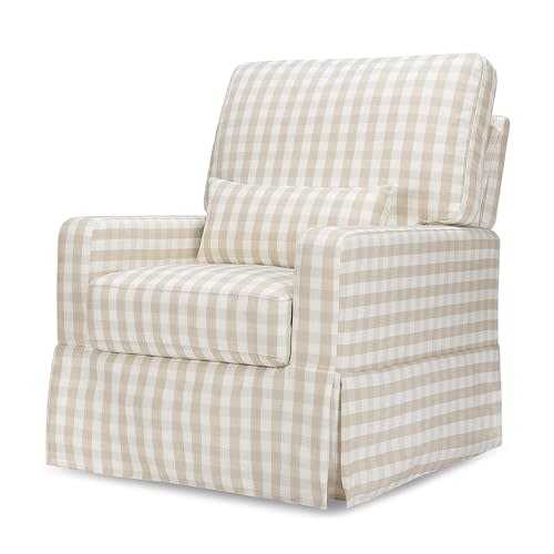 Namesake Crawford Pillowback Comfort Swivel Glider in Tan Gingham, Water Repellent & Stain Resistant, Greenguard Gold & CertiPUR-US Certified