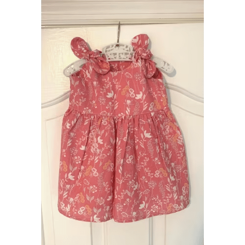 Cotton Adjustable Baby Dress, Floral Tie Outfit - Handmade 6-9 Months