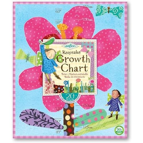 eeBoo: Hot Pink Flower Growth Chart, Measurements Come in Both Inches and Centimeters, 20 Different Stickers Included, Easily Hangs with Attached Gross Grain Ribbon