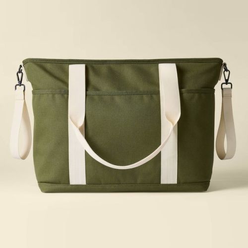Canvas Tote Solid Shoulder Diaper Bag - Dark Green and Ivory - Cloud Island™