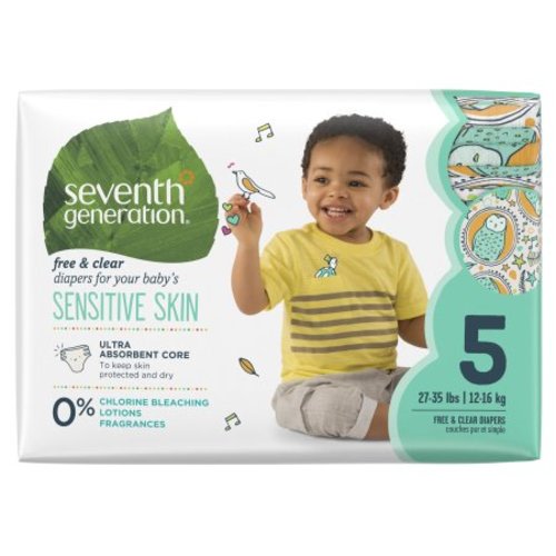 Seventh Generation Free & Clear Baby Diapers with Animal Prints Size 5, 27+ lbs 23 count