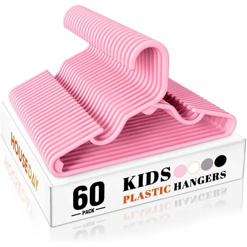 Premium Baby Hangers 60 Pack, 11 Inch Kids Plastic Hanger Pink, Slim Childrens Hangers for Infant, Toddler, and Child Clothes, Durable Baby Clothes Hanger for Closet