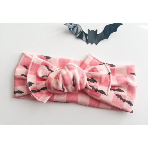 Pink Checkered Bats Baby Headwrap