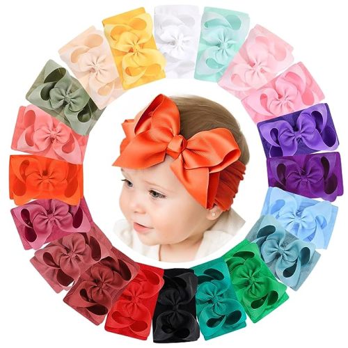 doboi Baby Girl Hair Bows and Nylon Headbands Set - 20PCS Infant Toddler Accessories With Big Bows