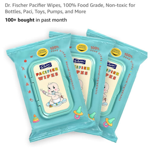 Dr. Fischer Pacifier Wipes, 100% Food Grade, Non-toxic for Bottles, Paci, Toys, Pumps, and More