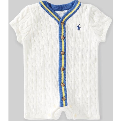 Ralph Lauren Baby Boys Short Sleeve Cotton Stripe V-Neck Short Sleeve Sweater Knit Cricket Shortall