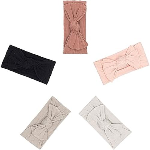 Parker Baby Cable Knit Nylon Headbands 5 Pack | Soft, Stretchy & Comfortable Bows for Girls | Adjustable, Soft to Touch & Knotted Headbands for Baby Girls | Baby Headwraps for Girls | Multiple Colors