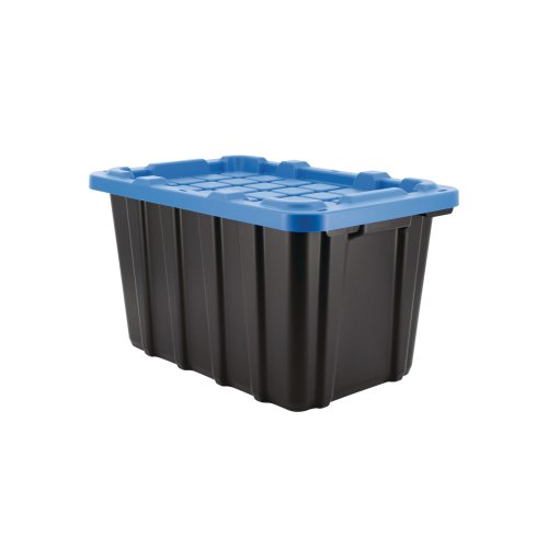 Mastercraft Heavy Duty Stackable Storage Box with Lid, 45-L, Black/Blue