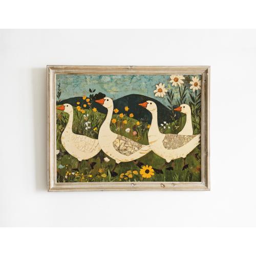 Earth Tone Goose Nursery green art print floral nursery goose art print farmhouse style nursery art blue nursery Printed and Shipped LEN5-A1