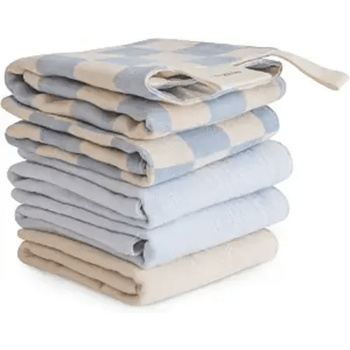 mushie Muslin Organic Cotton Washcloths 5-Pack (Blue Check Combo) | Soft Wipes for Baby Cleanups and Bathing