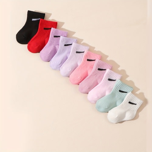 10 Pairs of Pink Mid-Calf Socks for Baby Girls