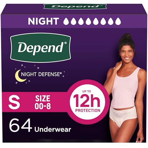 Depend Night Defense Adult Incontinence & Postpartum Bladder Leak Underwear for Women, Disposable, Overnight, Small, Blush, 64 Count (4 Packs of 16), Packaging May Vary
