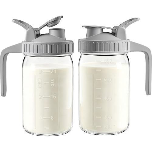 32 oz Breast Milk Pitcher, Glass Mason Jar Pitcher with Lid