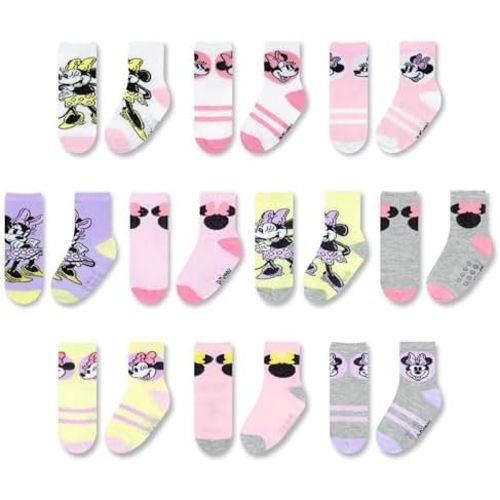 Minnie Mouse Infant Toddler Socks - 10 Pack with Grippers for Ages 6-36 Months
