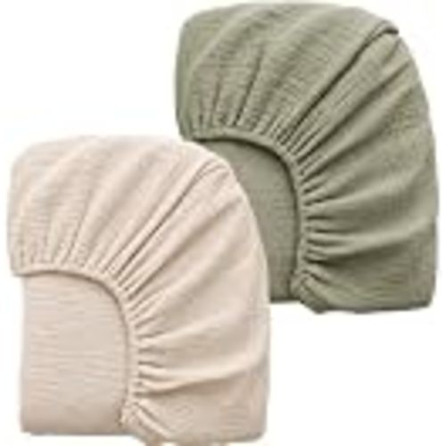 Konssy 2 Pack Muslin Crib Sheets for Baby Boys & Girls, 52" x 28" | Fits Standard Crib Mattress, Premium 100% Cotton, Soft & Breathable, Neutral Design, 360° Full Elastic Fit (Fog Green,Cream)
