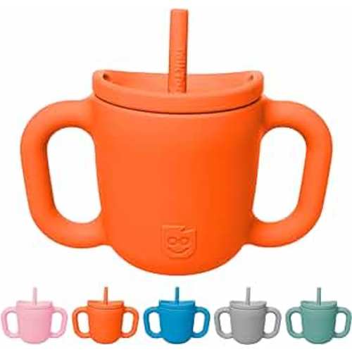 TalkTools ITSY Silicone Training Cup – Mini Straw Cup for Baby - Anti Leak, Spill Proof and BPA Free Cup with Straw Insertion for Kids (Tangerine)