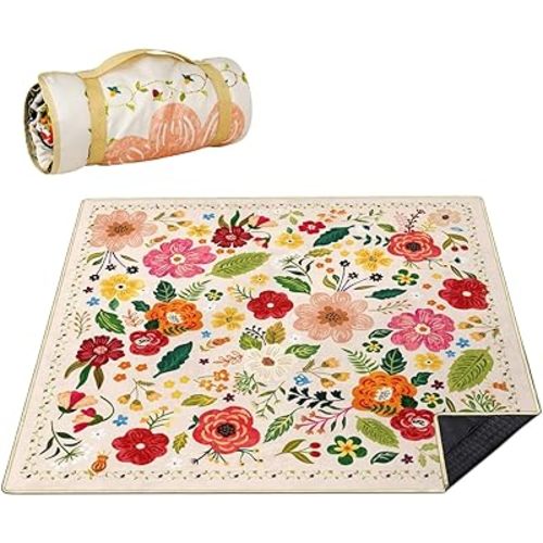 Picnic Blankets Waterproof Foldable Extra Large,80"x 80" Outdoor Beach Blanket Sandproof,3-Layer Lightweight Handy Mat Tote Picnic Camping Rugs for Outside Your Rv (Boho Vintage Floral)