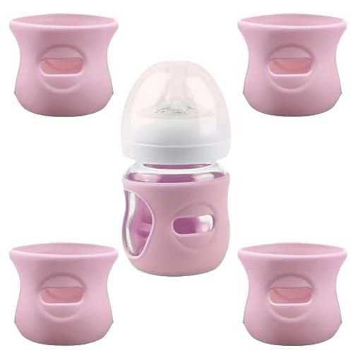 4 Pack Silicone Sleeves for Avent Natural Glass Baby Bottles, Pink