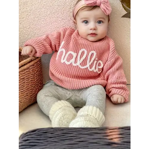 red name sweater soft pullover sweater name tag like - Temu