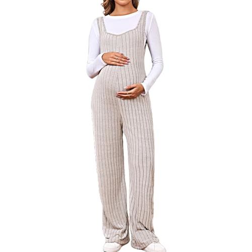 MakeMeChic Women's Maternity Jumpsuits Sleeveless Rib Knitted Straight Leg Overalls Romper