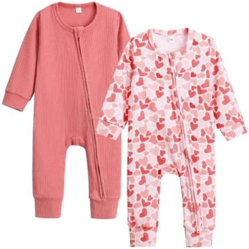 Bafeicao Unisex Baby Boy Girl 2/3 Pack Rompers Long Sleeve 2 Way Zipper One Piece Jumpsuits Clothes Sets