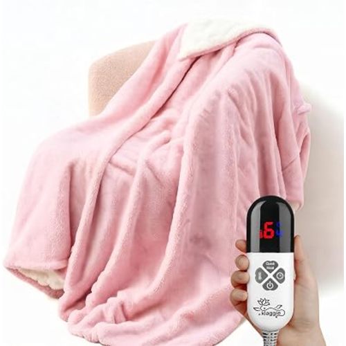 Electric Heated Throw Blanket Sherpa 50"x60" Pink Machine Washable 6 Heat Settings 4 Hours Auto Off Overheat Protection for Home Office Use