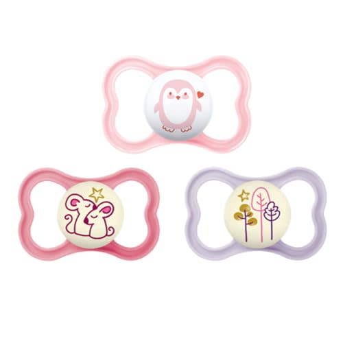 MAM Air Night & Day Baby Pacifier, for Sensitive Skin, Glows in The Dark, 3 Pack, 6-16 Months, Girl