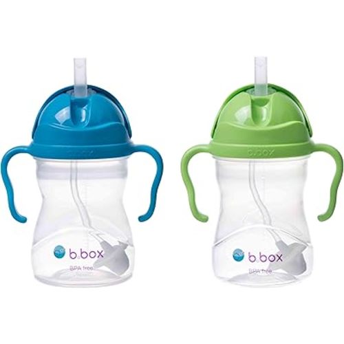b.box Sippy Cup with Weighted Straw (2-Pack). Leak Proof, Easy Grip. BPA Free & Dishwasher Safe. Ideal for Babies 6m+ to Toddlers (cobalt + apple, 8oz)