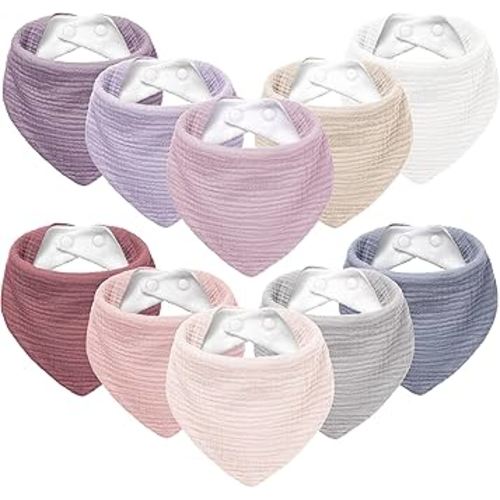 Susurration Muslin Baby Bibs 10Pack Baby Bandana Drool Bibs Soft Adjustable Newborn Bibs for Unisex Baby Girls & Boys (Pinkpurple)