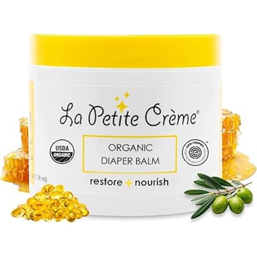 La Petite Creme French Organic Diaper Balm (4 oz) - Healing & Nourishing Diaper Cream - Gentle & Safe Liniment Baby Lotion - USDA Certified Organic - Baby Essentials for Newborn