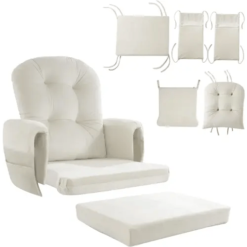 HOMBYS Glider Rocker Replacement Cushions 5 PCS with Storage Side Pocket, Velvet Fabric, Foam & Microfiber Filling, Non-Slip & Washable,Thickened & Supportive for Glider Rocking Chair
