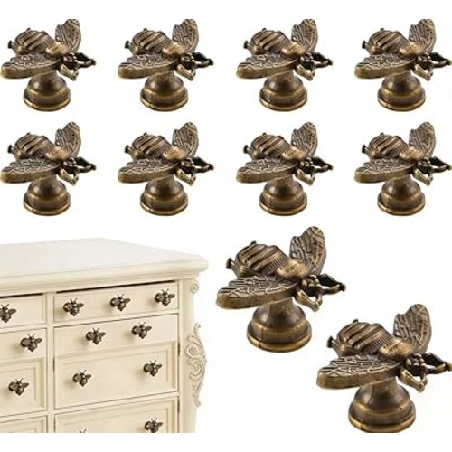 Set of 10 Vintage Gold Cabinet Knobs, Bee Shape Hardware Knobs for Cabinets, Knobs Pull Handle Cabinet Drawer Knobs for Dresser Drawers