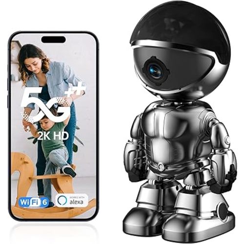 GBIUT Indoor Camera 2K HD 5G/2.4Ghz WiFi Pet Robot Camera Motion Detection and Alarm,Two-Way Talk,Color Night Vision, Nanny Cam Compatible with Alexa（Black）