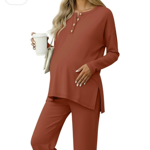 Women's Maternity Pajamas Sets, Long Sleeve Pregnancy Postpartum Delivery Lounge Nursing Pjs with Pockets Pjs