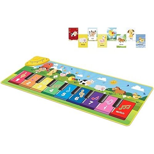 FOKI Floor Piano Mat for Toddlers, Sensory Educational Dancing Musical Keyboard Carpet Toy, Animal Sounds Touch Playmat Blanket, for 1 to 5 Years Old Boy and Girl