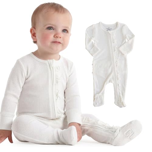 Caden Lane Bamboo Waffle Zipper Footie | Clould White
